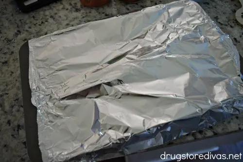 Baking pan covered in foil.