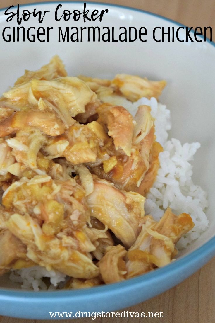This Slow Cooker Ginger Marmalade Chicken is the perfect simple summer dinner. Get the recipe, which uses marmalade from Magnolia Plantation in Charleston, on www.drugstoredivas.net.