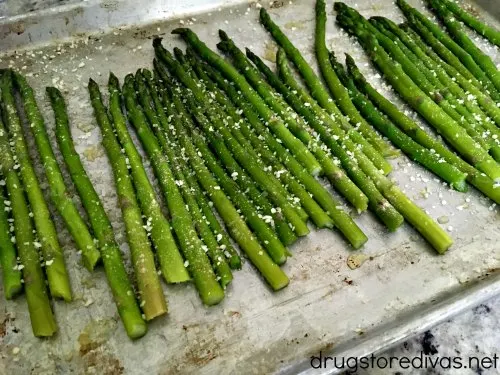 Oven-Roasted Asparagus on a sheet pan.
