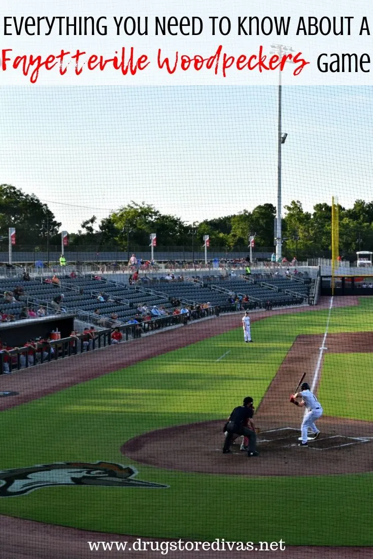 Baseball players on a field with the words "Everything You Need To Know About A Fayetteville Woodpeckers Game" digitally written on top.