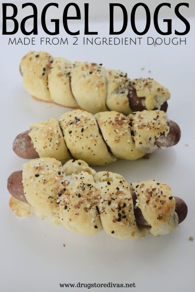 These Bagel Dogs are the perfect weeknight dinner. They're made with 2 Ingredient Dough, so the dough doesn't have to proof or rise before using it.