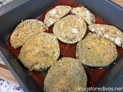 Baked Eggplant Parmesan is a great way to enjoy eggplant parm without the hassle of frying. Get the recipe at www.drugstoredivas.net.
