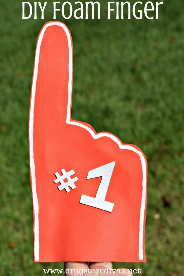 Foam finger with the words "DIY Foam Finger" digitally written on top.