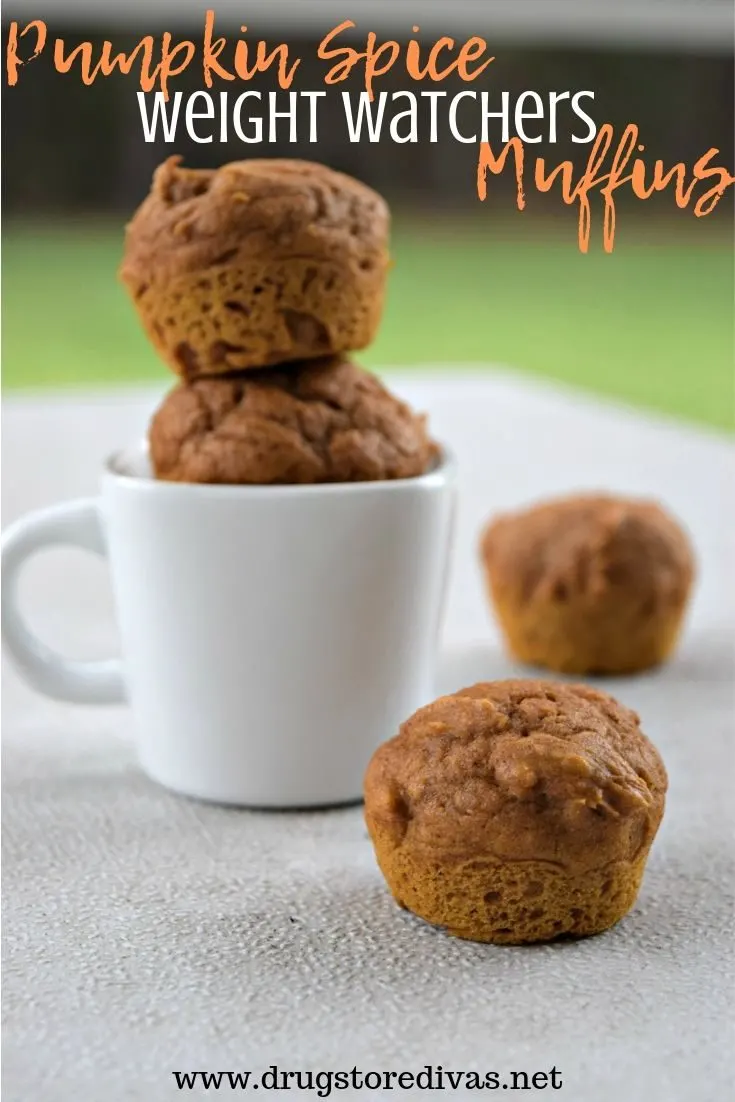 Pumpkin Spice Weight Watchers Muffins are the perfect fall treat. They're only three ingredients. And you can have 2 for 3 WW Freestyle Points. Get the recipe at www.drugstoredivas.net.
