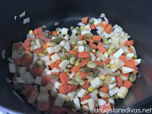 Mixed vegetables in a pot.