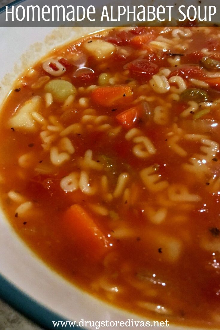 Alphabet soup in a bowl.