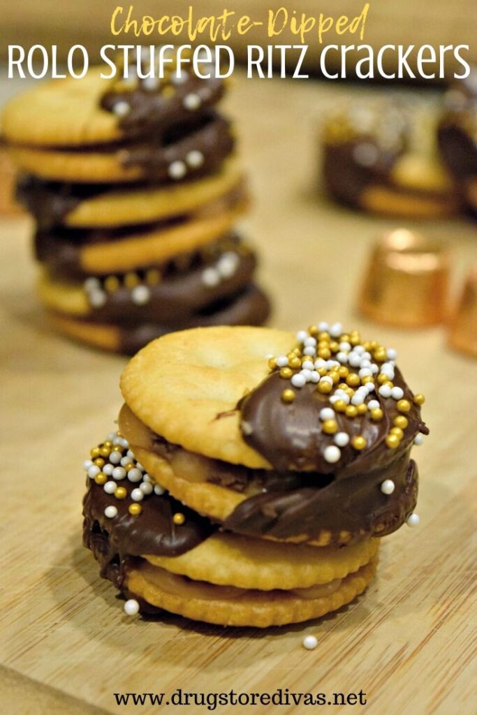 Chocolate-Dipped Rolo Stuffed Ritz Crackers.