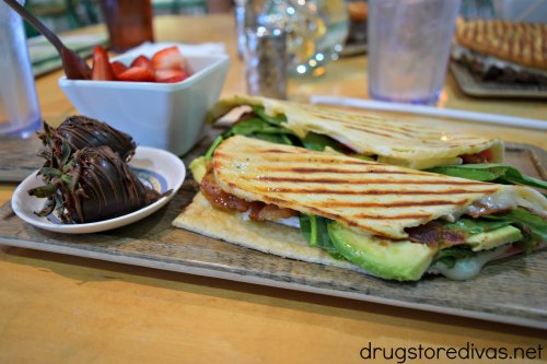 A panini and chocolate covered strawberries from New Deli in Fayetteville, NC.