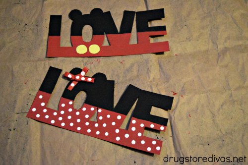 A DIY Mickey & Minnie Mouse LOVE Sign.