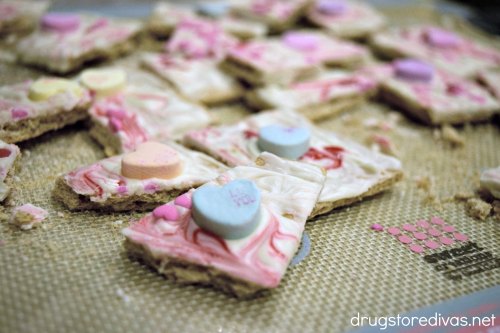 Valentine's Day Graham Cracker Bark pieces.