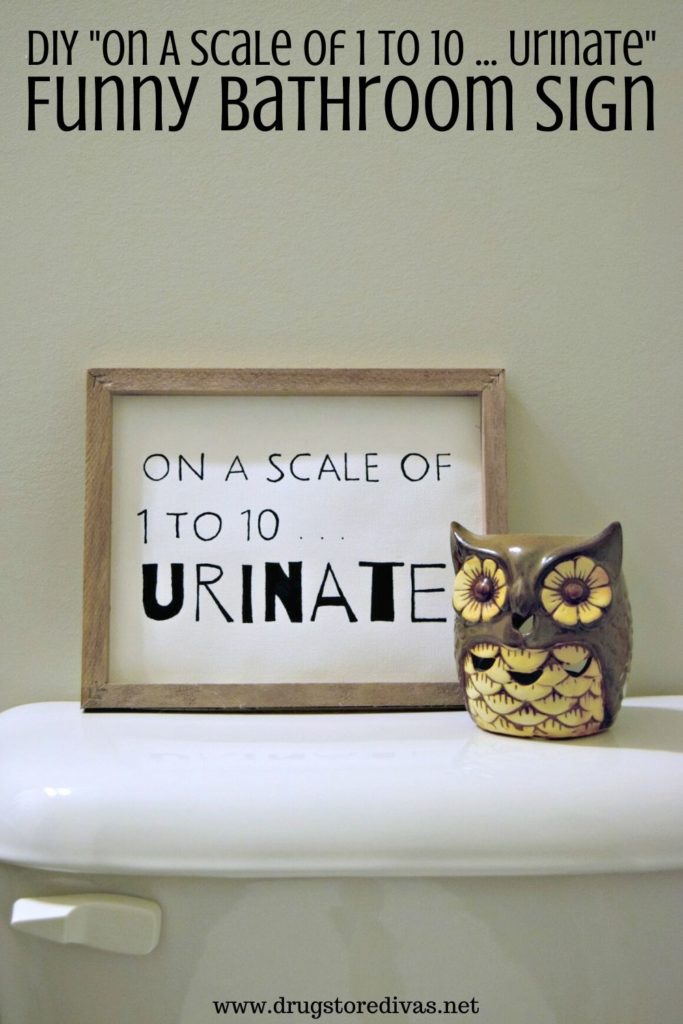 A handpainted sign on the back of a toilet with the words "DIY On A Scale Of 1 to 10 ... Urinate funny bathroom sign" digitally written on top.