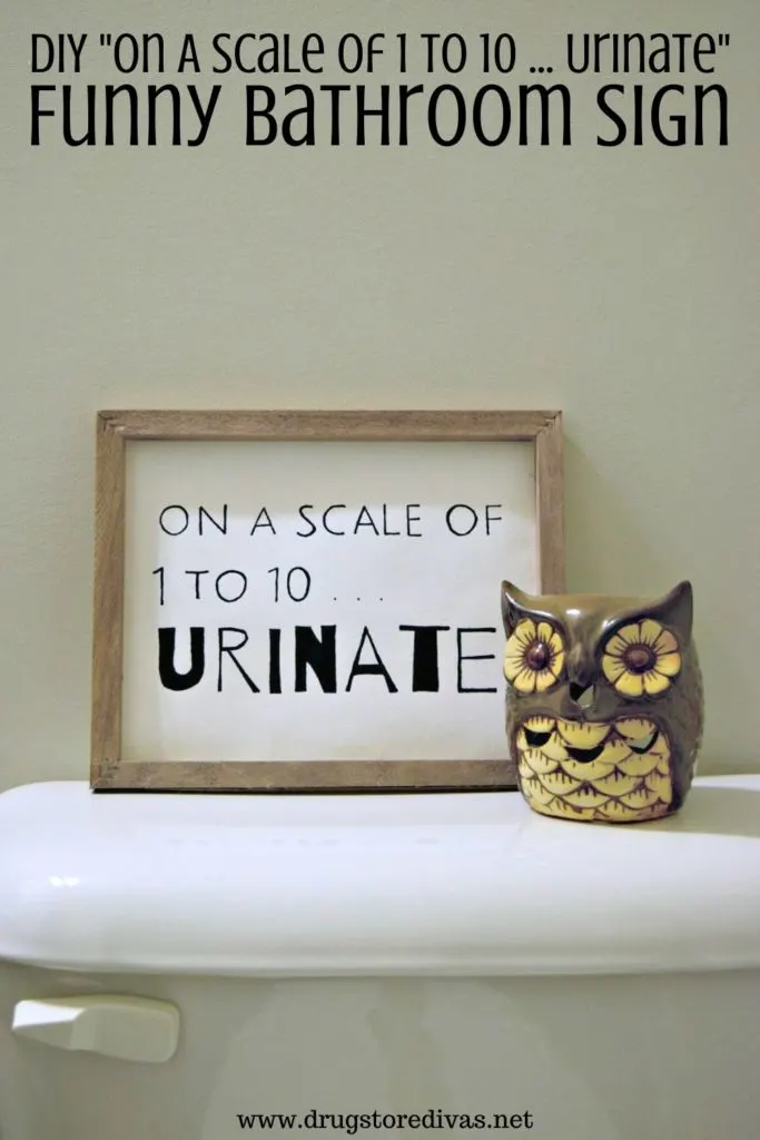 Your guests will laugh when they use your bathroom and see this DIY "On A Scale Of 1 To 10 ... Urinate" Funny Bathroom Sign. Find out how to make it, without a vinyl cutting machine, on www.drugstoredivas.net.