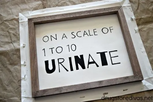 Your guests will laugh when they use your bathroom and see this DIY "On A Scale Of 1 To 10 ... Urinate" Funny Bathroom Sign. Find out how to make it, without a vinyl cutting machine, on www.drugstoredivas.net.