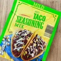 A package of taco seasoning with the words 