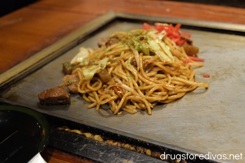 Yakisoba on a hibachi grill.