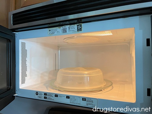 The inside of a microwave.