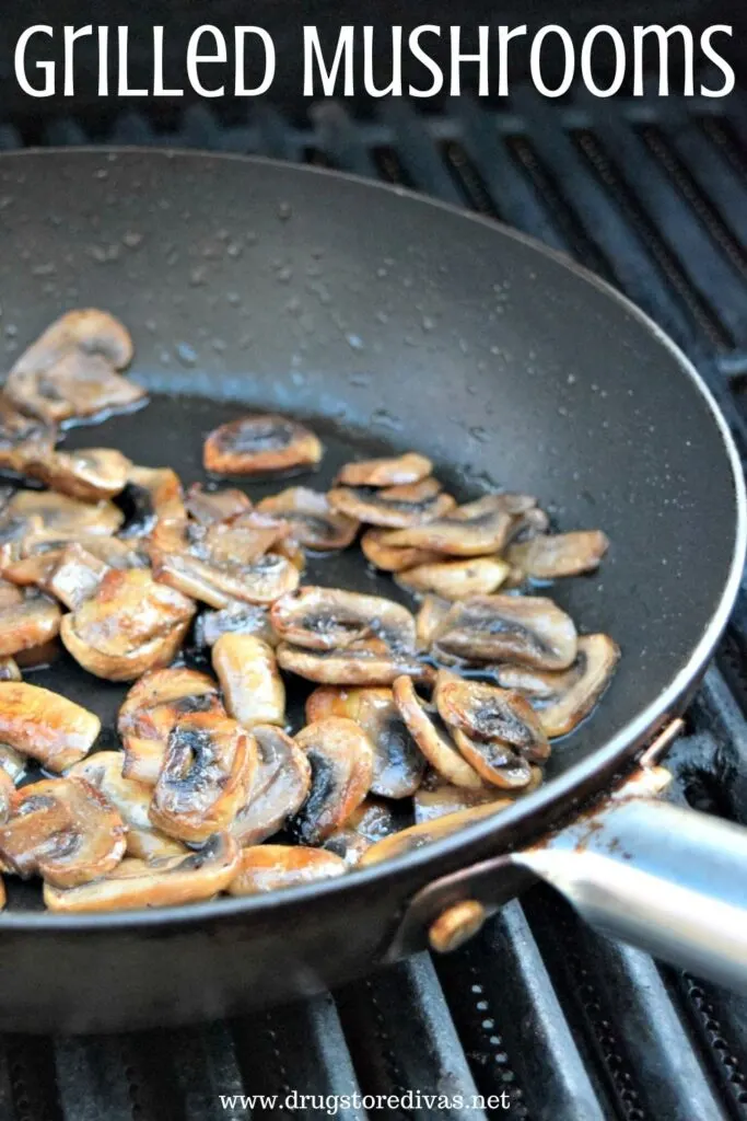 Grilled Mushrooms in a pan on the grill.