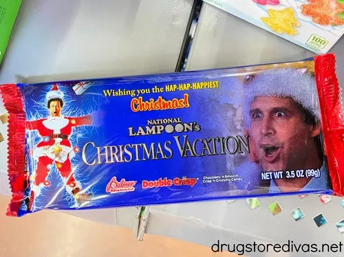 A chocolate bar with scenes of National Lampoon's Christmas Vacation on the wrapper.