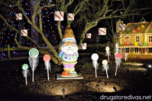 A gnome and lollipop display at Enchanted Airlie in Airlie Gardens.