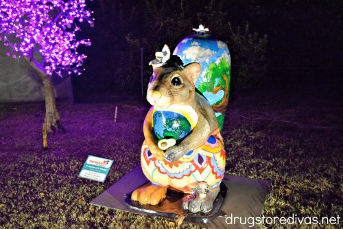 A painted squirrel at Enchanted Airlie at Airlie Gardens in Wilmington, NC.