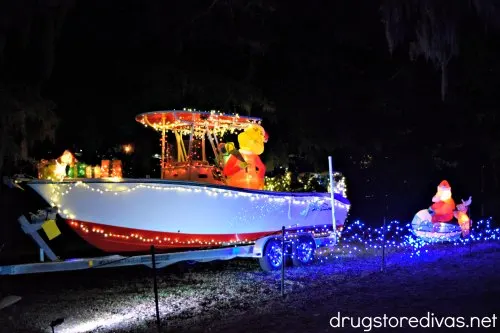 A decorated boat at Enchanted Airlie at Airlie Gardens in Wilmington, NC.