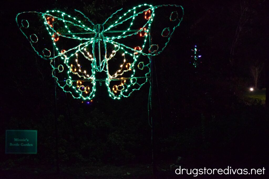 A butterfly light at Enchanted Airlie at Airlie Gardens in Wilmington, NC.
