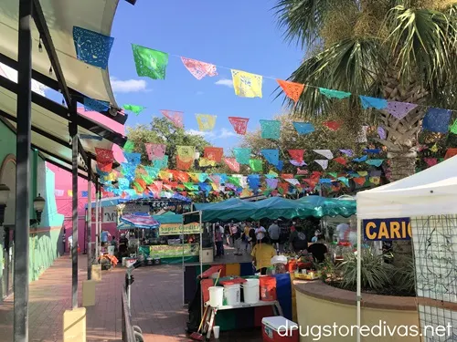 Vendor tents set up in the historic Market Square in San Antonio, Texas.