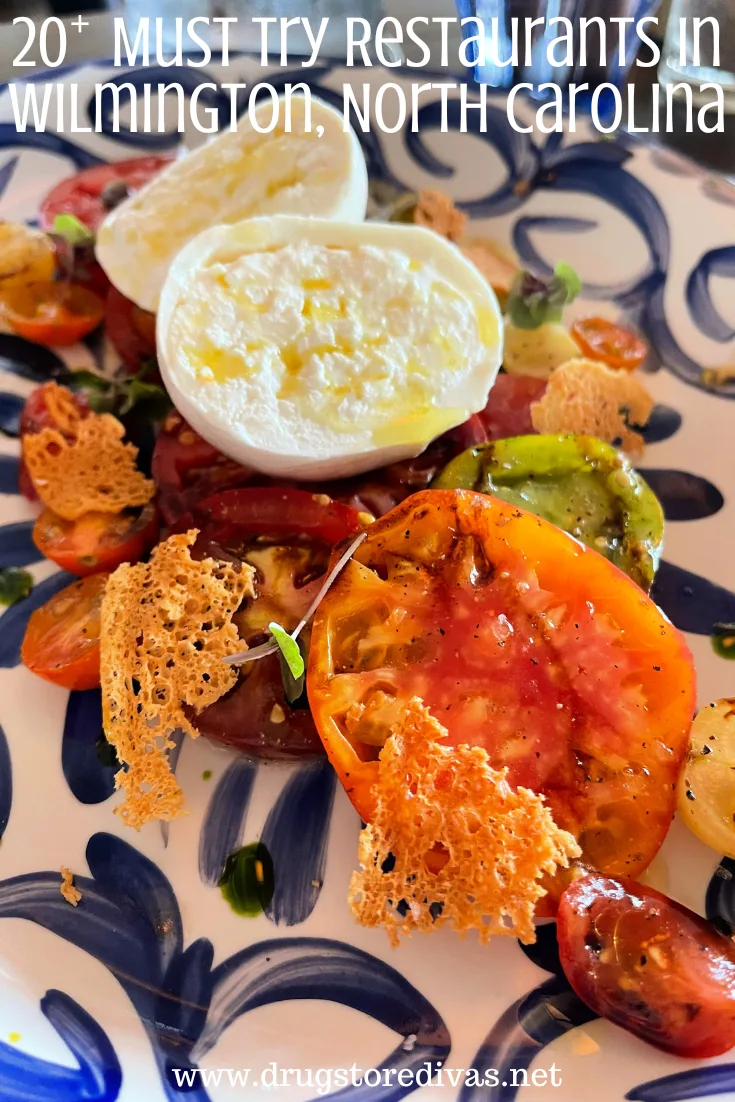 A burrata salad on a plate with the words 