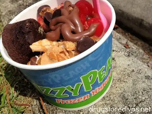 A cup of frozen yogurt from the Fuzzy Peach in Leland, NC.