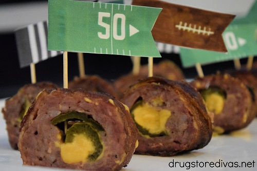 Homemade Football Flags Party Picks are a great way to dress up your football party appetizers. Get free printables and find out how to make them at www.drugstoredivas.net.