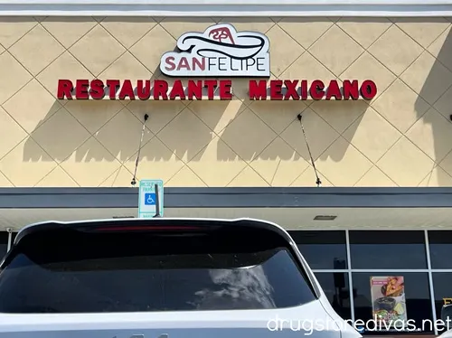 The outside of a San Felipe Mexican restaurant in Leland, NC.