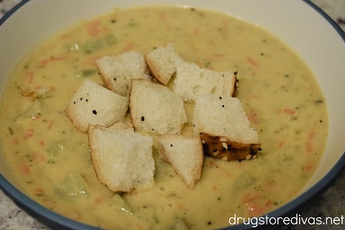 Broccoli Cheddar Soup is so good when you make it at home. Get the recipe on www.drugstoredivas.net.