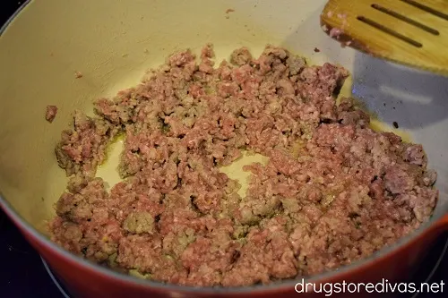 One Pot Lasagna Soup is the perfect easy one-pot meal. It's filled with sausage, tomatoes, and more. Get the recipe at www.drugstoredivas.net.