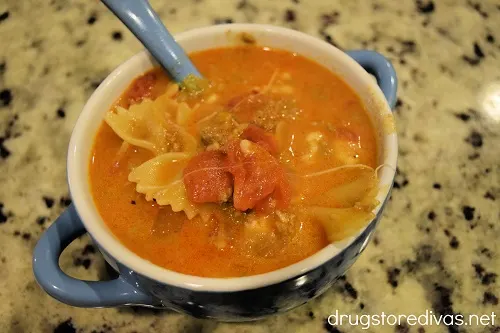 A bowl of lasagna soup.