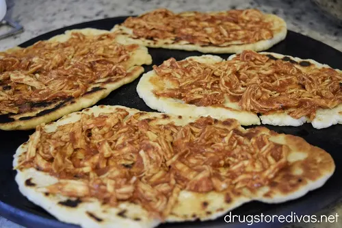 This easy Barbecue Chicken Flatbread recipe uses 2 Ingredient Dough flatbread, although you could make it using store-bought too.