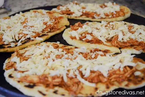 This easy Barbecue Chicken Flatbread recipe uses 2 Ingredient Dough flatbread, although you could make it using store-bought too.