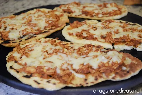 This easy Barbecue Chicken Flatbread recipe uses 2 Ingredient Dough flatbread, although you could make it using store-bought too.