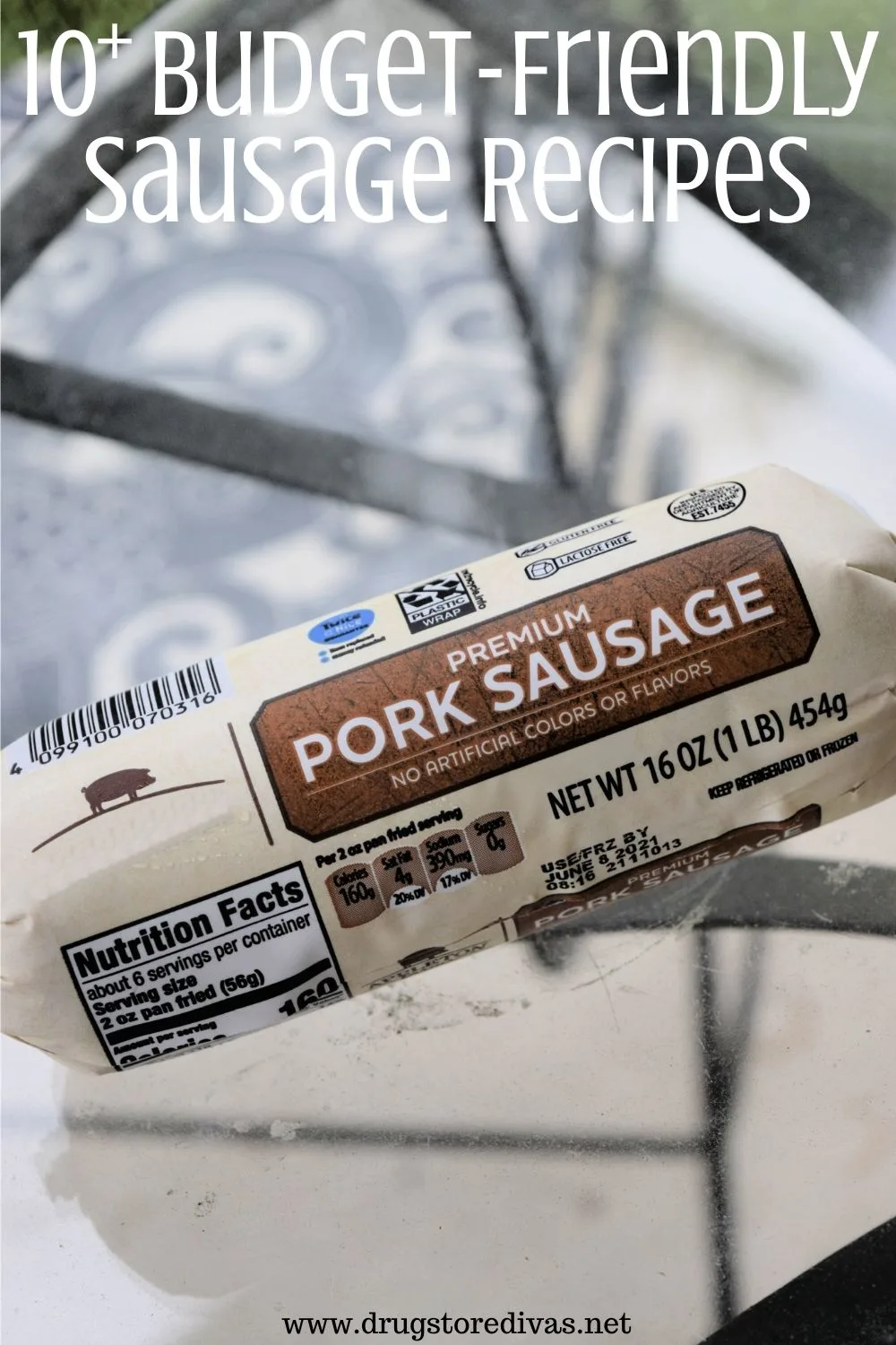 A log of pork sausage with the words 