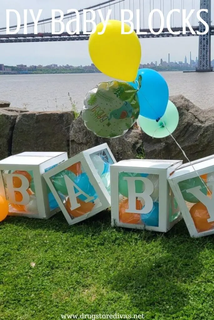 These DIY Baby Blocks are made from items you might have in your house right now! Put it together from moving boxes and fill it with balloons.