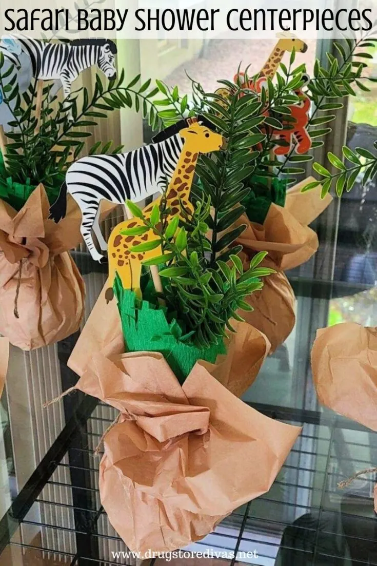 If you're planning a jungle-themed baby shower, these Safari Baby Shower Centerpieces (using mostly items from the dollar store) are perfect.