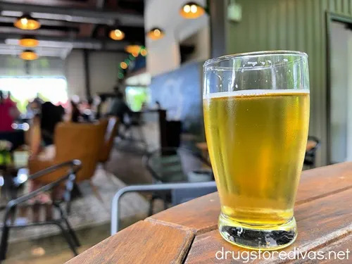 A beer sitting on a table at Wilmington Brewing Company in Wilmington, NC.