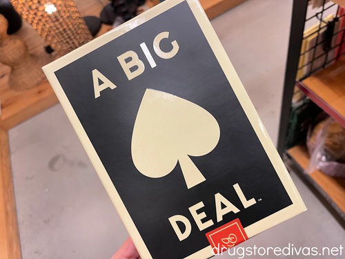 A giant deck of paying cards in a black and white box that says A BIG DEAL on it.