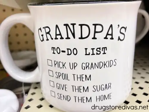 A mug that says Grandpa's To Do List on it with a checklist.
