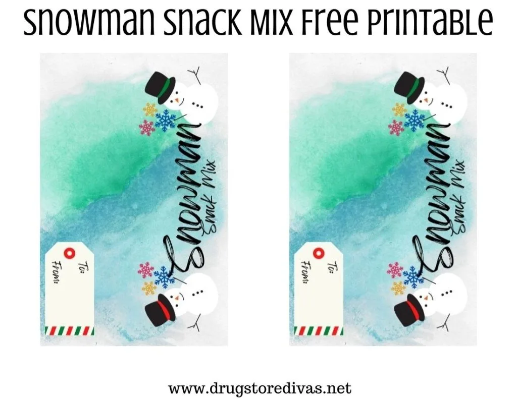 Two snowman snack mix toppers.