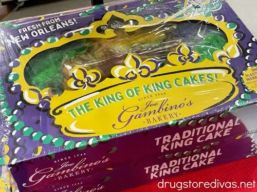 A King Cake in a box for sale in a store.