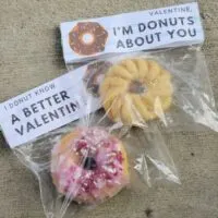 Two Valentine's Day donut treats with the words 