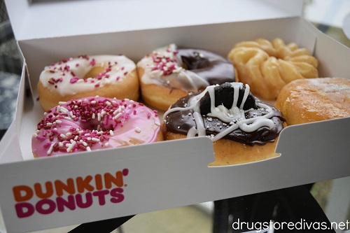 Box of six Dunkin' donuts.