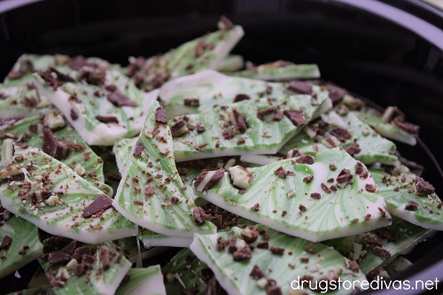 Mint Chocolate Bark pieces in a bowl.