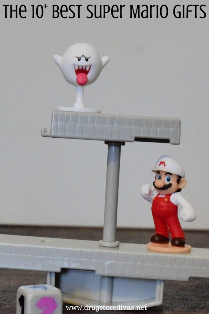 Super Mario and a ghost on a balancing game with the words "The 10+ Best Super Mario Gifts" digitally written above them.