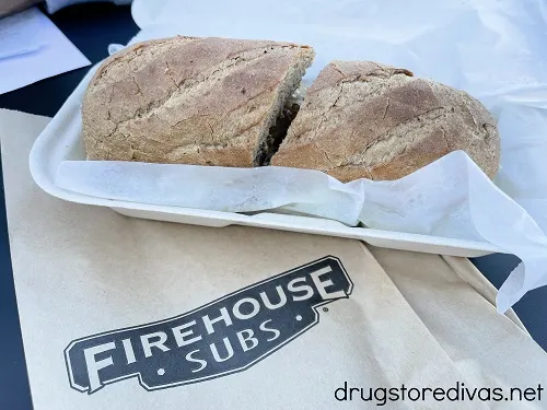 A sandwich and bag from Firehouse Subs.